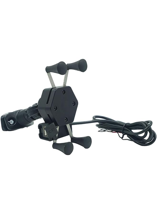 PROMASS Motorcycle Universal Mobile Phone Holder with USB Charger Motorbike Bike Handlebar Stand Mount Bracket for HUAWEI (Color : Black)  - Image 1