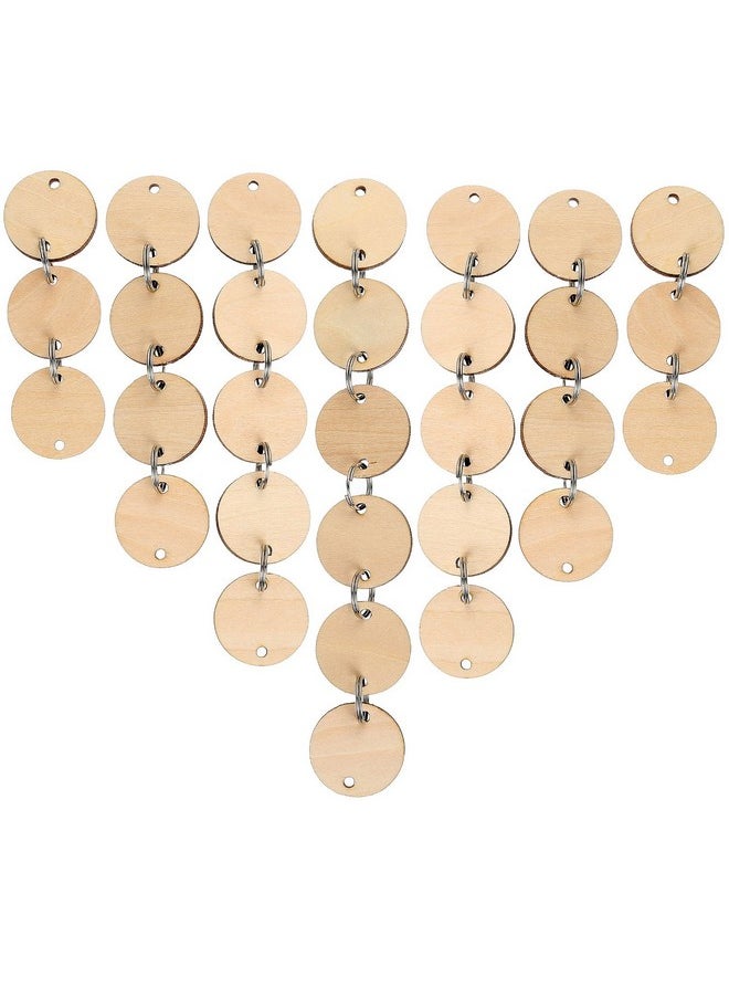 Bememo 100 Pieces Round Wooden Discs With Holes Birthday Board Tags And 100 Pieces 15 Mm Rings For Arts And Crafts (3Cm)  - Image 2