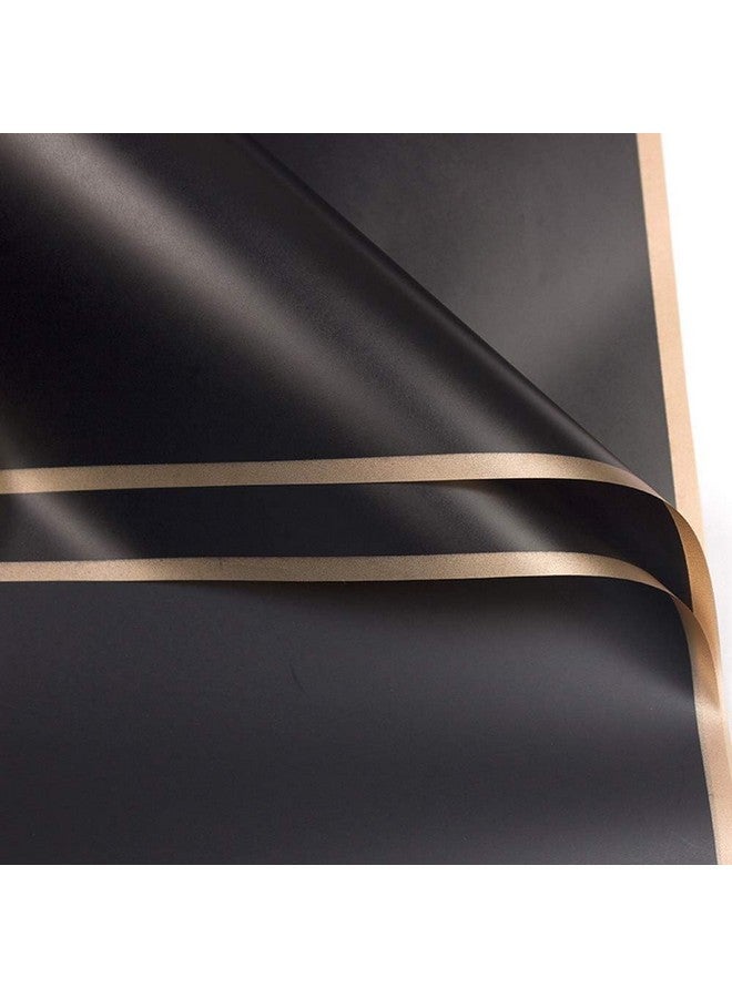 Zarwani (20 Sheet) Waterproof Plain Golden Border Gift Wrapping Paper Sheet |Korean Bouquet Wrapping|Sheets, Arts & Crafts And Diy To Wrap Christmas Gifts (Black) (Black), 1 count