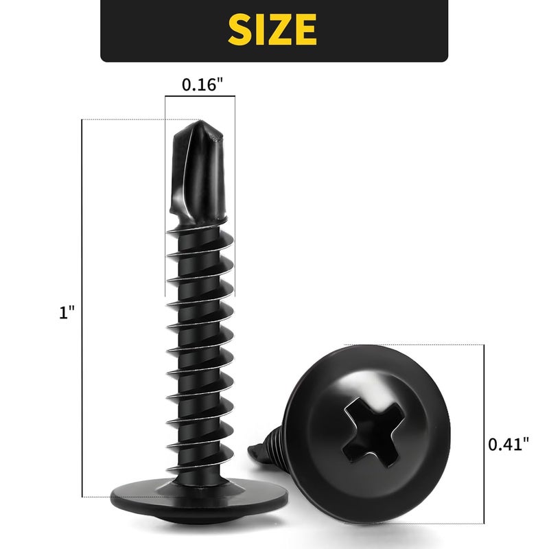 FIXLINK Sheet Metal Screws #8 x 1, 110pcs Phillips Modified Truss Head Self Tapping Screws for Metal, Self Drilling Screws, Black - Image 2