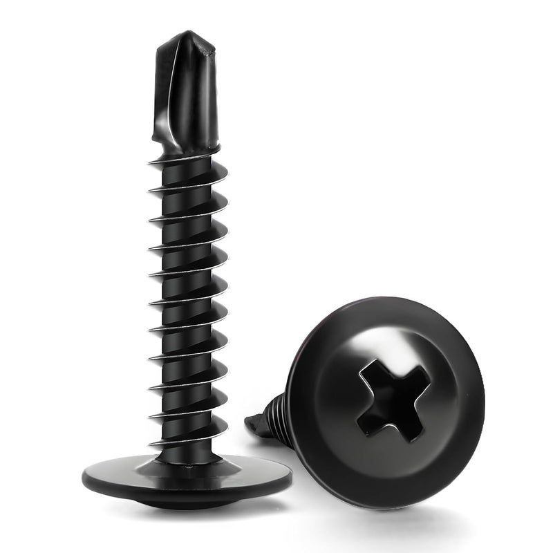 FIXLINK Sheet Metal Screws #8 x 1, 110pcs Phillips Modified Truss Head Self Tapping Screws for Metal, Self Drilling Screws, Black - Image 1