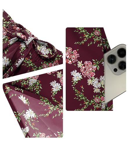 Yincro Women's Flowy Maxi Skirt Summer Pleated High Waisted Casual Long Skirts with Pockets (Flower Wine Red, M) - Image 4
