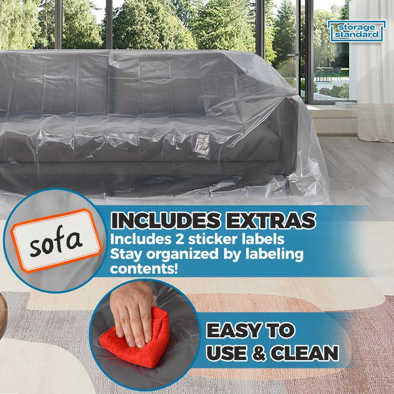 Storage Standard Plastic Furniture Covers for Moving - Heavy-Duty Couch Cover for Sofa, Waterproof & Dustproof Clear Moving Bags for Renovation, Wrap or Storage - Extra Large Bag Open Size 96 x 42 x 62 Inch - Image 5