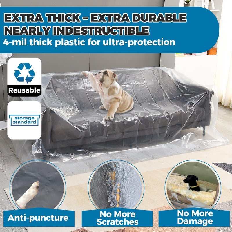 Storage Standard Plastic Furniture Covers for Moving - Heavy-Duty Couch Cover for Sofa, Waterproof & Dustproof Clear Moving Bags for Renovation, Wrap or Storage - Extra Large Bag Open Size 96 x 42 x 62 Inch - Image 4