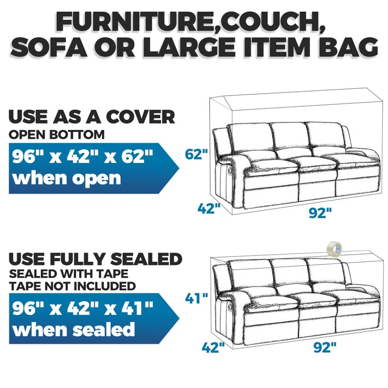 Storage Standard Plastic Furniture Covers for Moving - Heavy-Duty Couch Cover for Sofa, Waterproof & Dustproof Clear Moving Bags for Renovation, Wrap or Storage - Extra Large Bag Open Size 96 x 42 x 62 Inch - Image 2