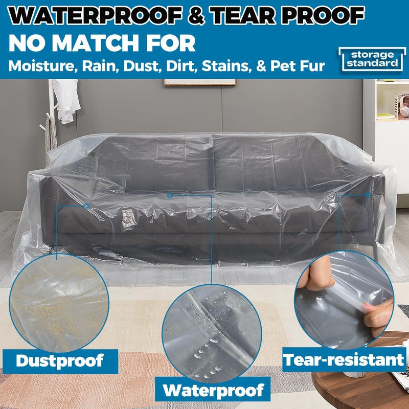 Storage Standard Plastic Furniture Covers for Moving - Heavy-Duty Couch Cover for Sofa, Waterproof & Dustproof Clear Moving Bags for Renovation, Wrap or Storage - Extra Large Bag Open Size 96 x 42 x 62 Inch - Image 3
