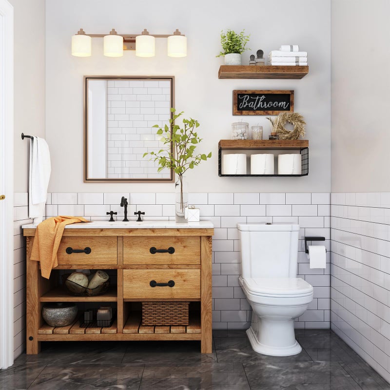 QEEIG â€ŽBathroom Shelves Over Toilet - Paper Storage Wall Mounted Farmhouse Decor Decorations Aesthetic DÃ©cor Sign Small Floating Shelf 2+1 Set 16 inch, Rustic Brown (020BN) - Image 2