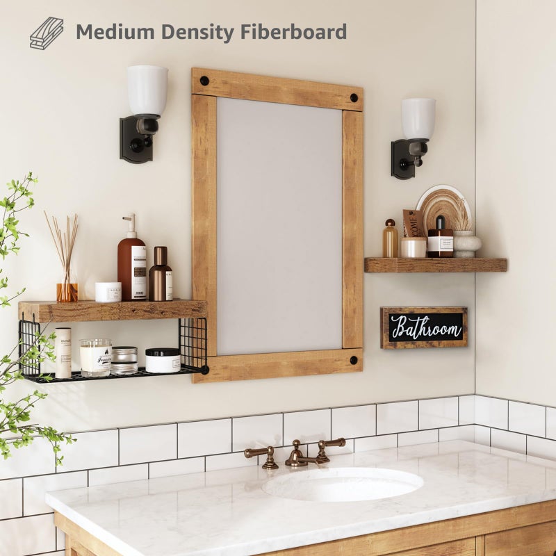 QEEIG â€ŽBathroom Shelves Over Toilet - Paper Storage Wall Mounted Farmhouse Decor Decorations Aesthetic DÃ©cor Sign Small Floating Shelf 2+1 Set 16 inch, Rustic Brown (020BN) - Image 5