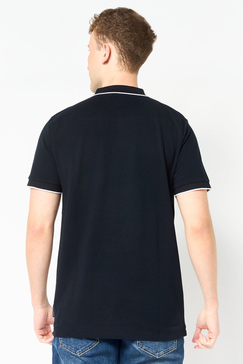 French Connection Men Regular Fit Brand Logo Short Sleeve Polo Shirt, Navy - Image 2