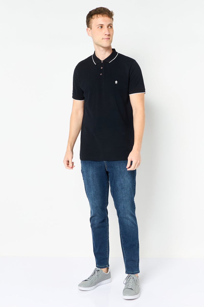 French Connection Men Regular Fit Brand Logo Short Sleeve Polo Shirt, Navy - Image 4