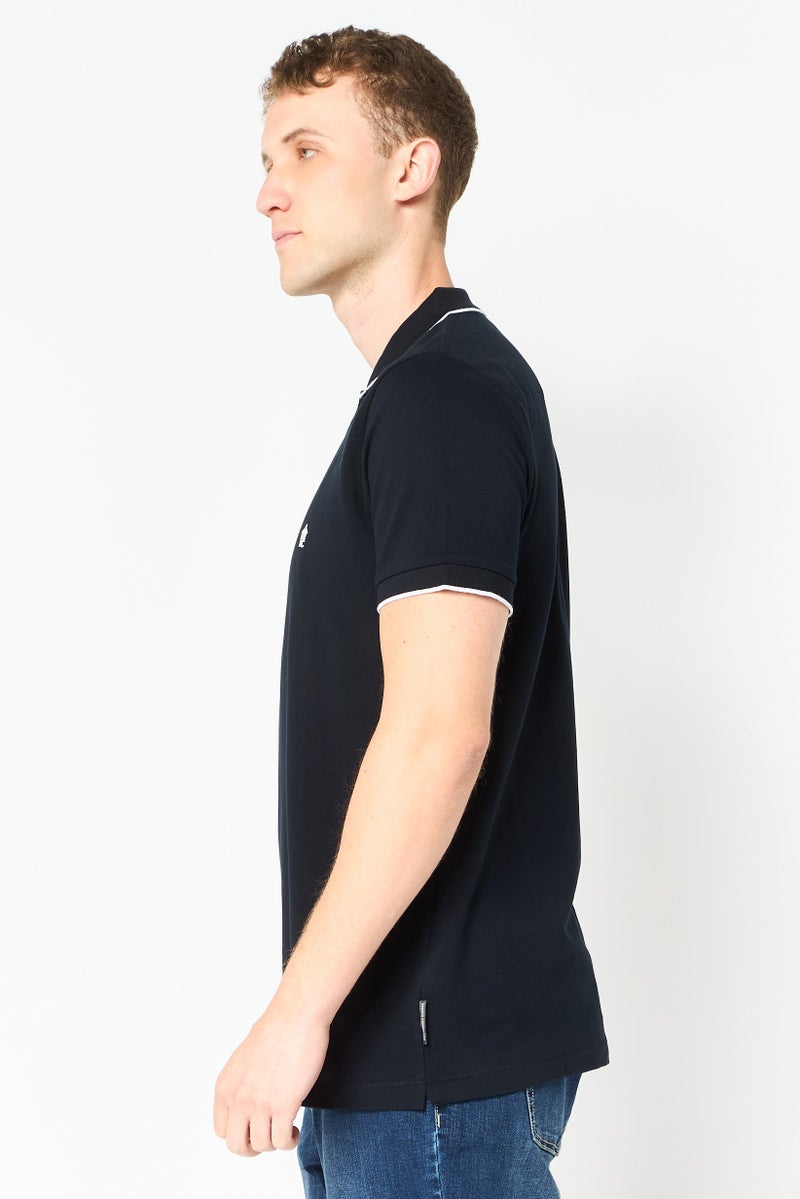 French Connection Men Regular Fit Brand Logo Short Sleeve Polo Shirt, Navy - Image 3