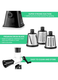 Home Pro Fruit And Vegetable Slicer With 3 Stainless Steel Rotary Blades Multifunctional Round Cheese Slicer And Vegetable Manual And Safe Grinding (Black)  - Image 4