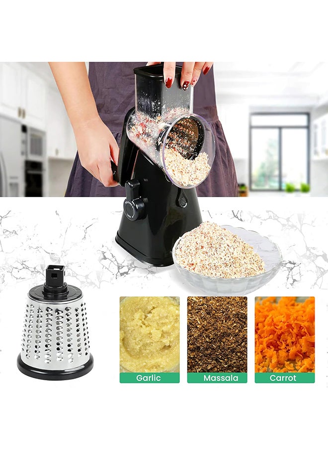 Home Pro - آلة تقطيع الفواكه والخضروات من هومبرو مع 3 شفرات دوارة من الفولاذ المقاوم للصدأ تقطيع الجبن الدائري متعدد الوظائف وطحن يدوي وآمن للخضروات (أسود) - Image 1