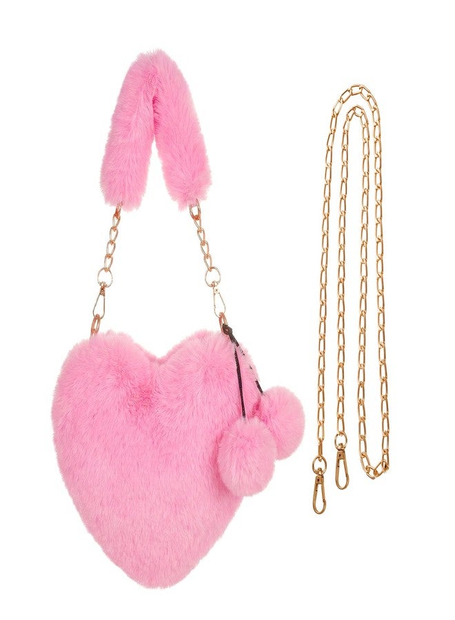 Miayon Heart Shaped Faux Fur Clutch Purse Fluffy Crossbody Shoulder Bag for Women Valentine Pink - Image 1