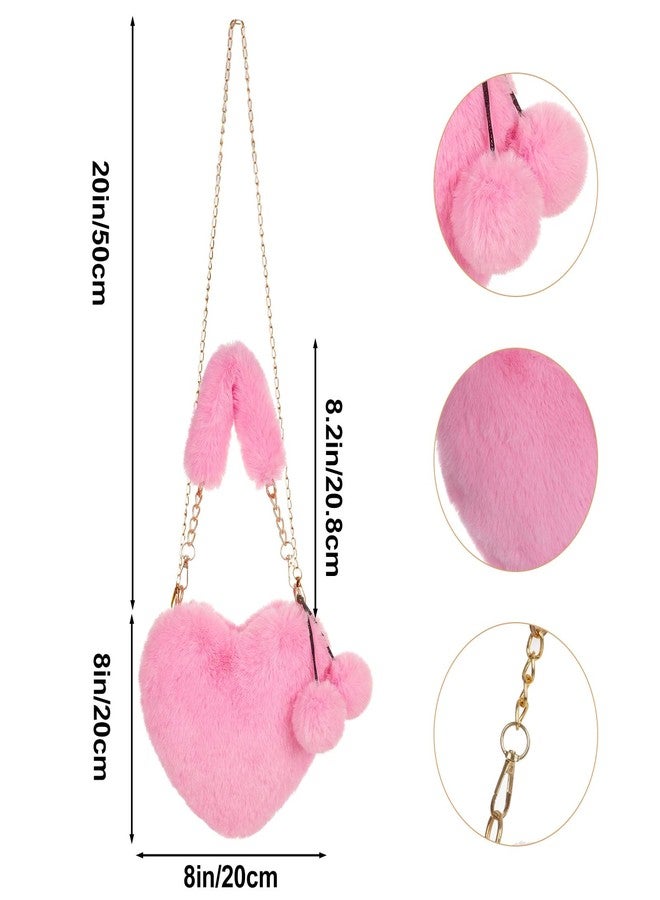 Miayon Heart Shaped Faux Fur Clutch Purse Fluffy Crossbody Shoulder Bag for Women Valentine Pink - Image 4
