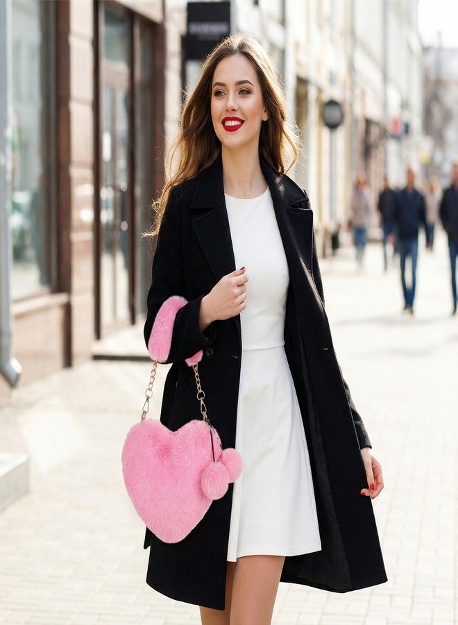 Miayon Heart Shaped Faux Fur Clutch Purse Fluffy Crossbody Shoulder Bag for Women Valentine Pink - Image 3
