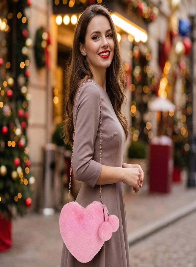 Miayon Heart Shaped Faux Fur Clutch Purse Fluffy Crossbody Shoulder Bag for Women Valentine Pink - Image 2