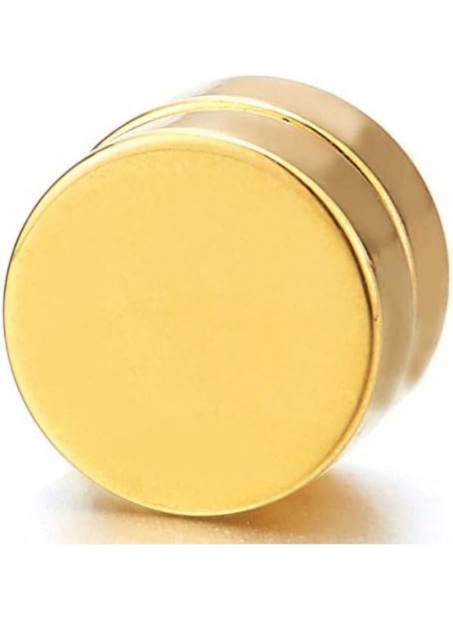 Bluelans 2pcs Magnetic gold  Circle Stud Earrings for Men Women, Non-Piercing Clip On Cheater Fake Ear Gauges - Image 2