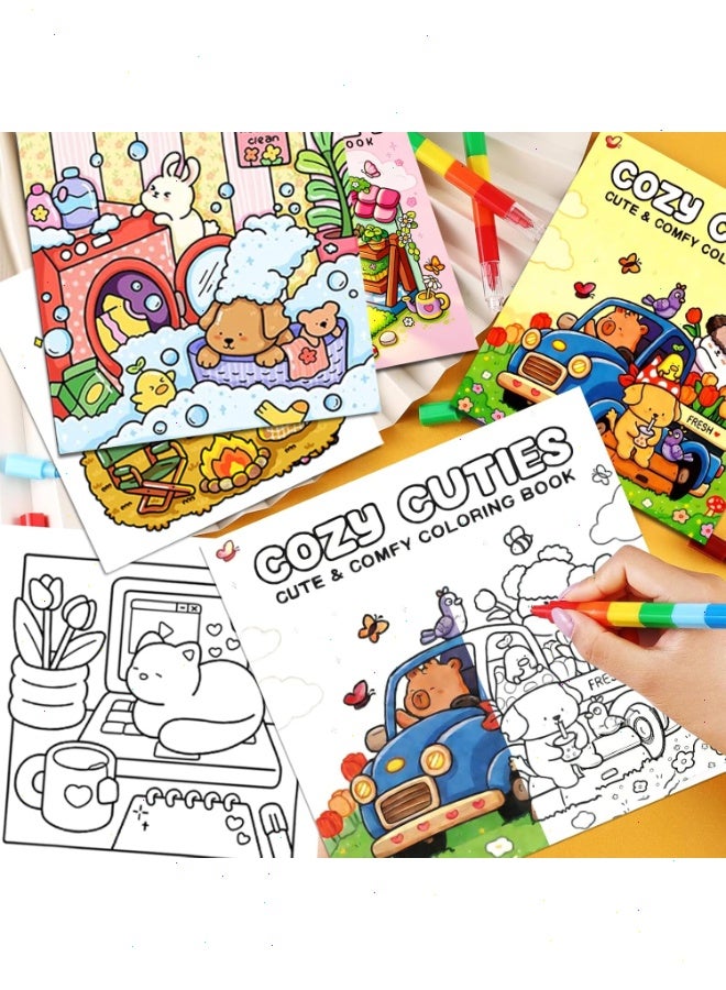 Pomefar 4pcs Coloring Book for Teens & Adults Square Art Coloring Book, Super Cute Animal or Goods Characters for Relaxation & Stress Relief - Image 4