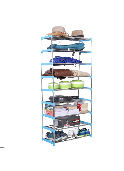 Three Secondz Foldable Steel Shoe Rack Portable Shoe Rack Shoe Cabinet Shoe Organizer Foldable Rack Portable Metal Shoe Rack 9 Layers Blue