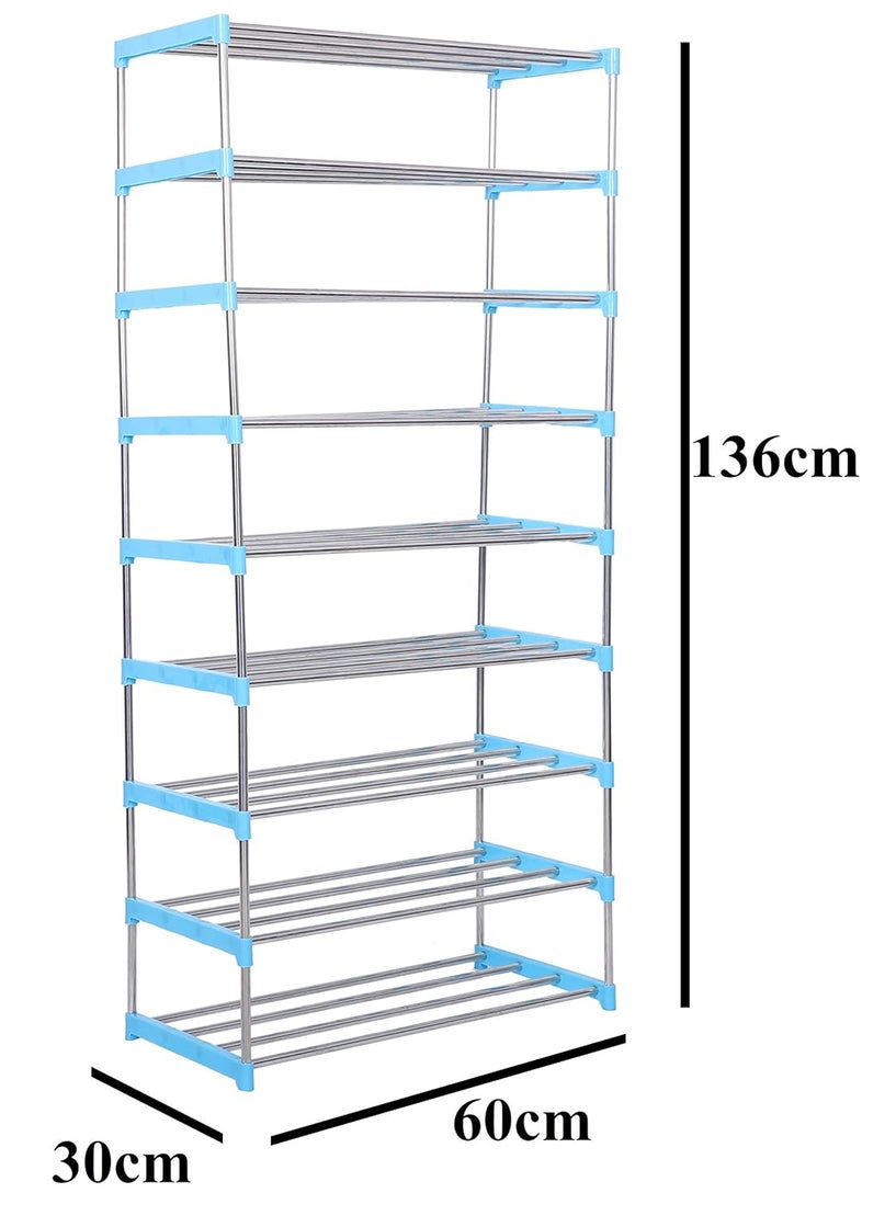 Three Secondz Three Secondz Foldable Steel Shoe Rack Portable Shoe Rack Shoe Cabinet Shoe Organizer Foldable Rack Portable Metal Shoe Rack 9 Layers Blue  - Image 2