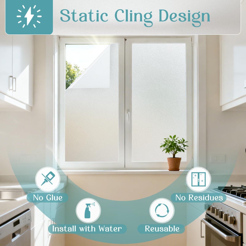 Haton Window Privacy Film Frosted Glass Film for Door Bathroom Shower, Peel & Stick, Day & Night, Papel para Ventanas Privacidad, Covering Sticker Removable Decorative Translucent Pure 17.5" x 78.7" - Image 4