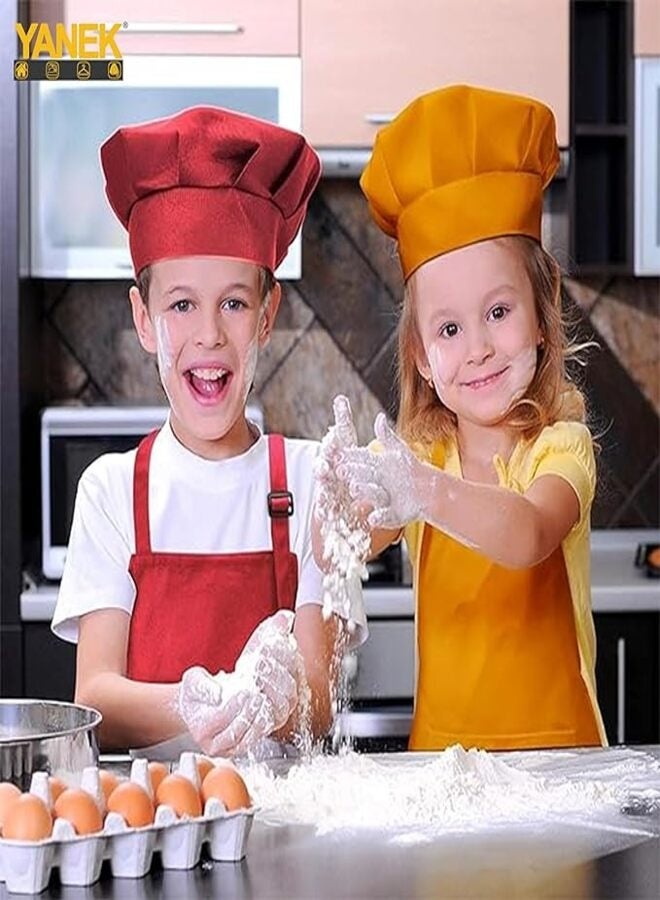 YANEK طقم مئزر وقبعة طباخ للأطفال من يانيك، مئزر مطبخ للأطفال قابل للتعديل مع 2 جيب وقبعة طباخ | زي طباخ للأطفال، مئزر للأطفال لمجموعة الرسم، الخبز، الطهي (5-12 سنة) - Image 2