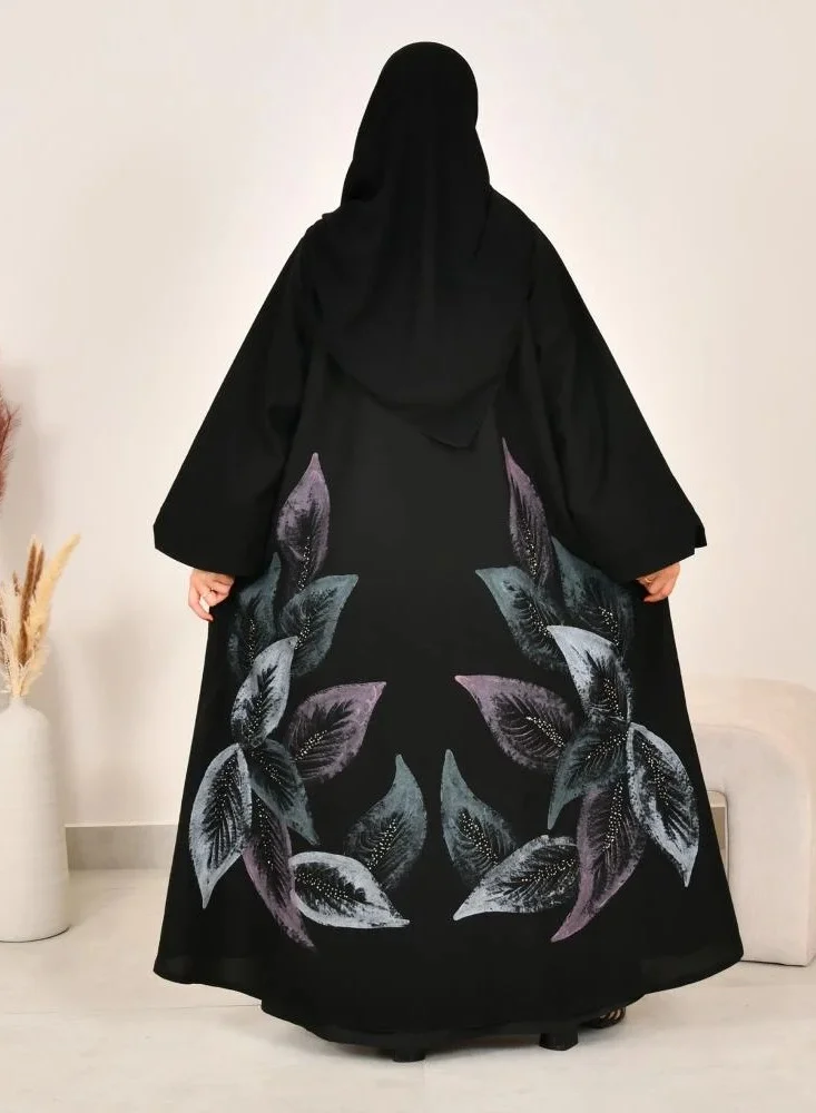 lamha abaya Black wrap abaya with raised prints
