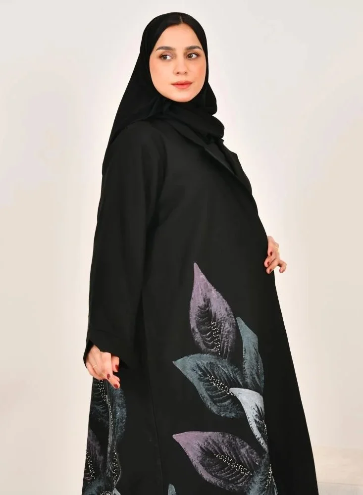 lamha abaya Black wrap abaya with raised prints