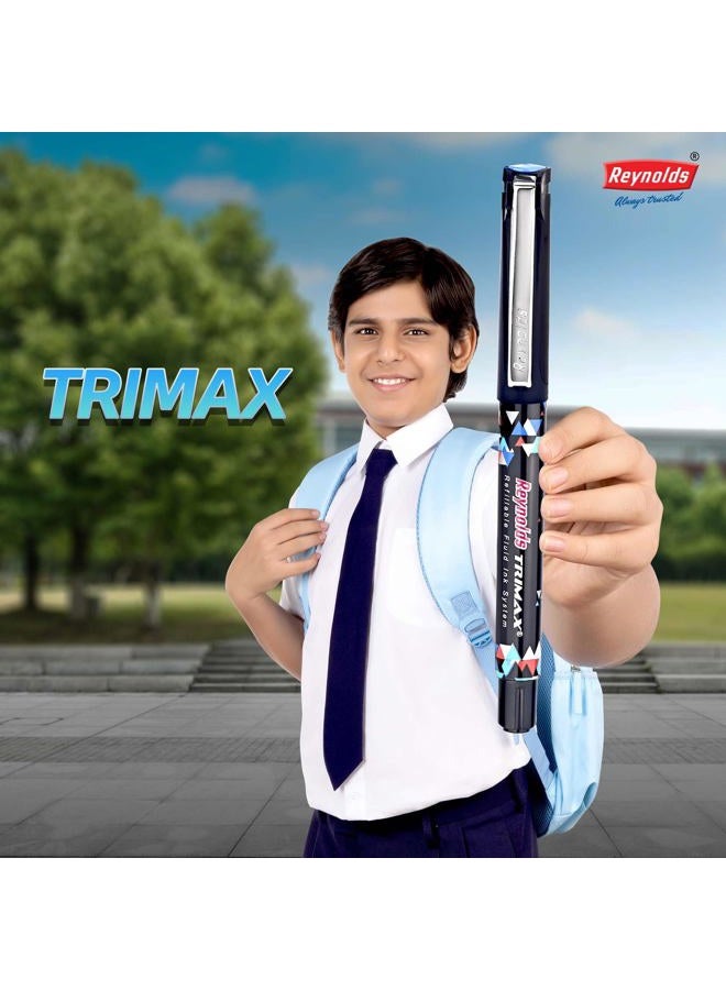 Reynolds TRIMAX BLUE - 5 COUNT | Roller Ball Ink Pen set With Comfortable Grip | Pens For Writing | School and Office Stationery | 0.5mm Tip - Image 3