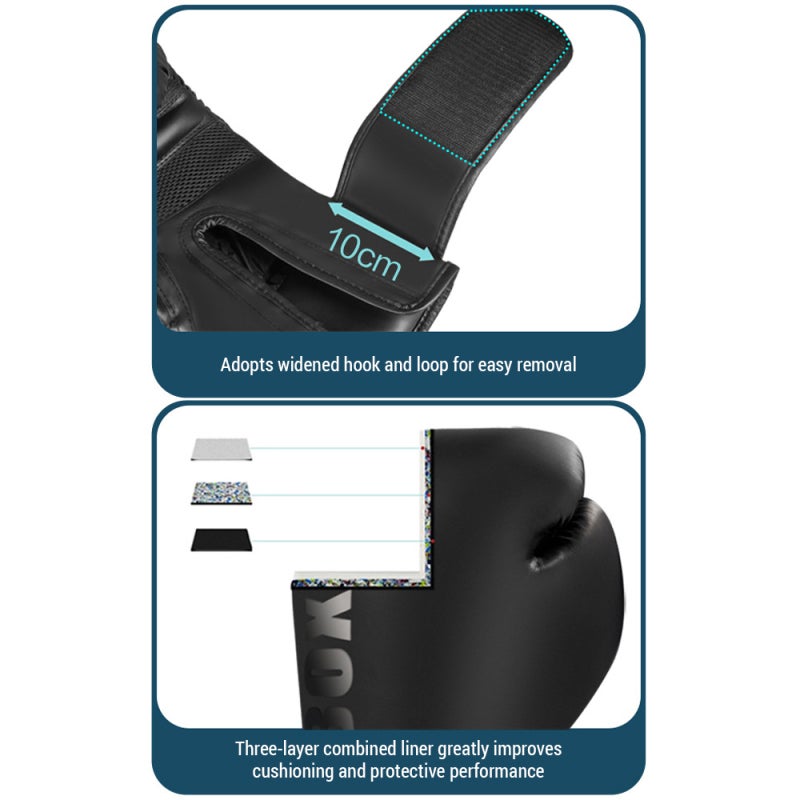 Kickboxing Training Gloves 6oz Black High-quality PU Leather Triple-density Foam Core - Wear-resistant Wrist Support Ventilation Punching Bag Gloves for MMA Thai Boxing Sandbag Training - Image 2