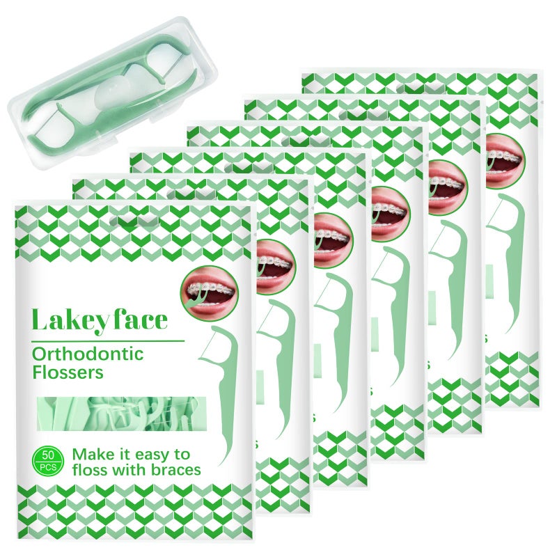 Lakeyface 300 Count Orthodontic Flossers for Braces with Floss Dispenser Brace Flossers for Kids Teeth Adults Dental Floss for Braces Dental Floss Picks 50 Count Bag Pack of 6 - Image 3