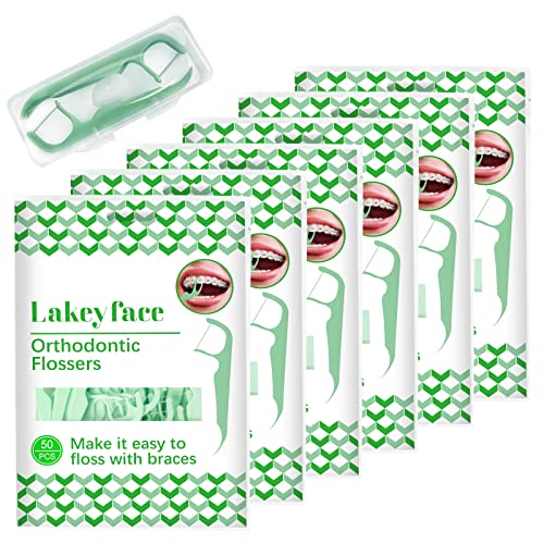 Lakeyface 300 Count Orthodontic Flossers for Braces with Floss Dispenser Brace Flossers for Kids Teeth Adults Dental Floss for Braces Dental Floss Picks 50 Count Bag Pack of 6 - Image 2