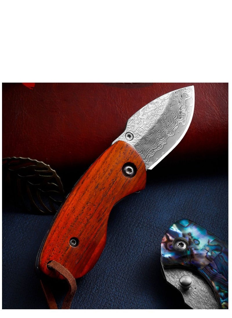 Astylway - Mini Pocket Knife Red Sandalwood Modern Damascus Steel Knife Liner Lock Folding Knife - Image 1