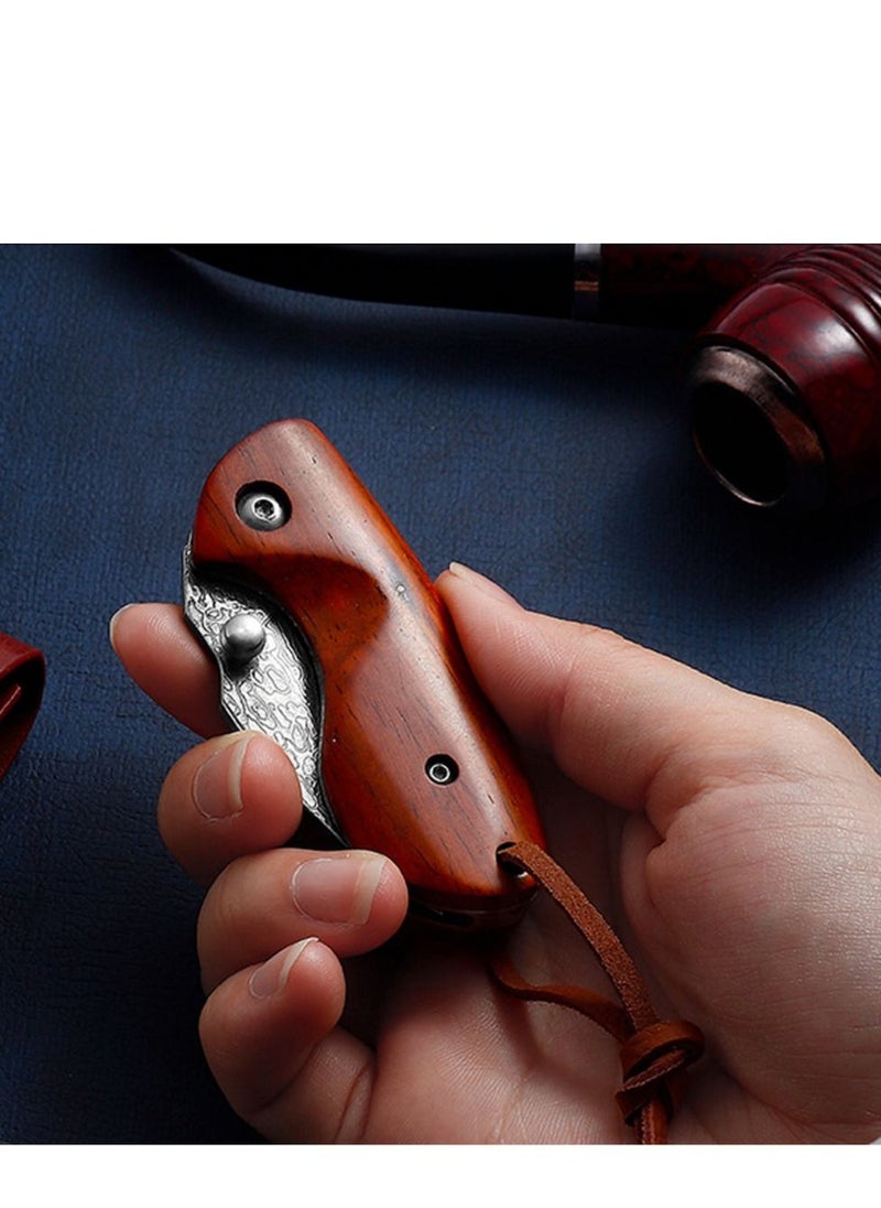 Astylway - Mini Pocket Knife Red Sandalwood Modern Damascus Steel Knife Liner Lock Folding Knife - Image 1