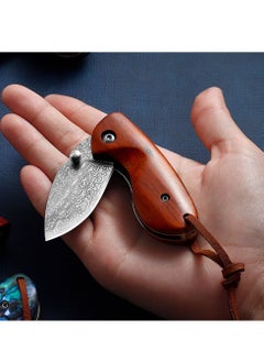 Astylway Mini Pocket Knife Red Sandalwood Modern Damascus Steel Knife Liner Lock Folding Knife  - Image 5