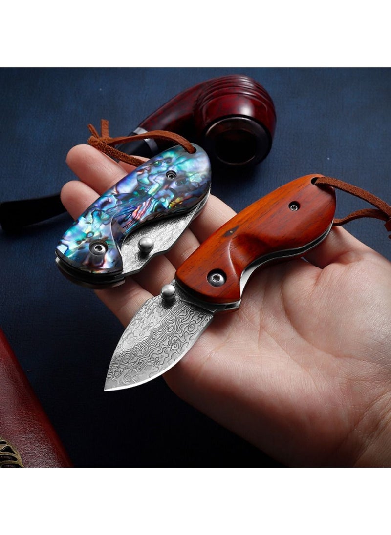 Astylway - Mini Pocket Knife Red Sandalwood Modern Damascus Steel Knife Liner Lock Folding Knife - Image 1