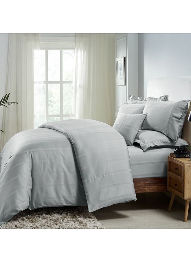 Donetella - 3 Piece Hotel Style Duvet Cover 100% Cotton 300 Thread Count Hotel Satin Striped King Size (Without Insert)Grey - Image 1