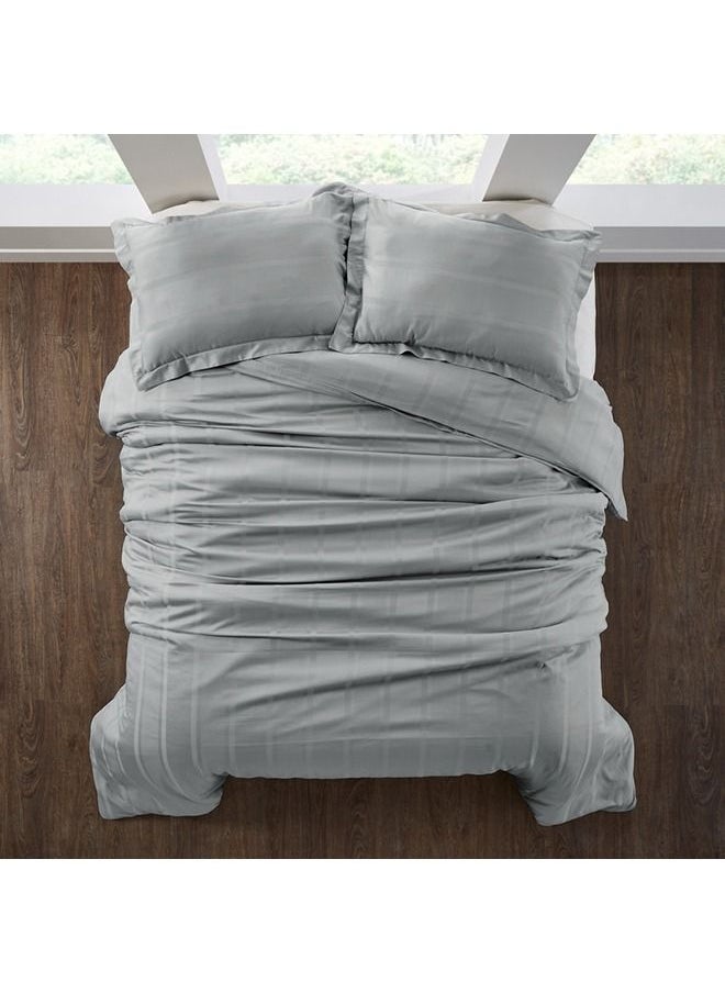 Donetella - 3 Piece Hotel Style Duvet Cover 100% Cotton 300 Thread Count Hotel Satin Striped King Size (Without Insert)Grey - Image 1