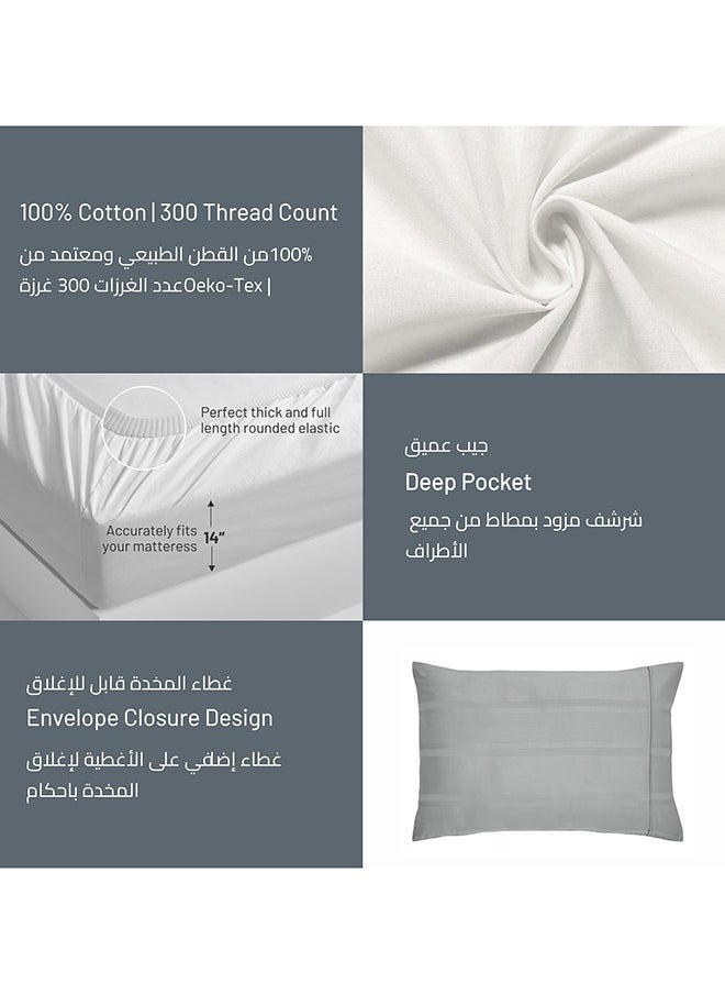 Donetella - 3 Piece Hotel Style Duvet Cover 100% Cotton 300 Thread Count Hotel Satin Striped King Size (Without Insert)Grey - Image 1