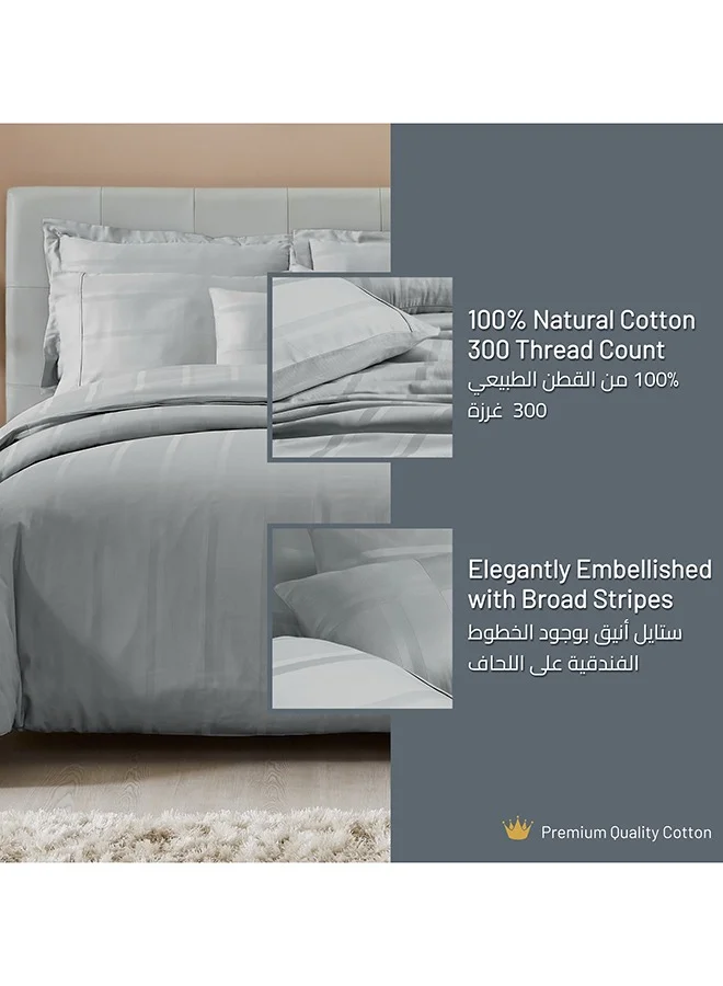 Donetella 3 Piece Hotel Style Duvet Cover 100% Cotton 300 Thread Count Hotel Satin Striped King Size (Without Insert)Grey