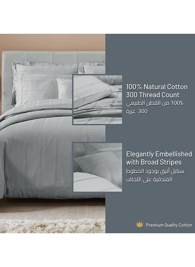 Donetella - 3 Piece Hotel Style Duvet Cover 100% Cotton 300 Thread Count Hotel Satin Striped King Size (Without Insert)Grey - Image 1