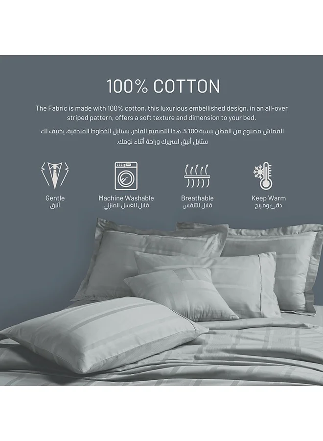 Donetella 3 Piece Hotel Style Duvet Cover 100% Cotton 300 Thread Count Hotel Satin Striped King Size (Without Insert)Grey