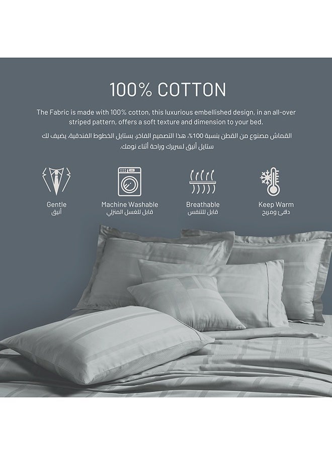 Donetella - 3 Piece Hotel Style Duvet Cover 100% Cotton 300 Thread Count Hotel Satin Striped King Size (Without Insert)Grey - Image 1