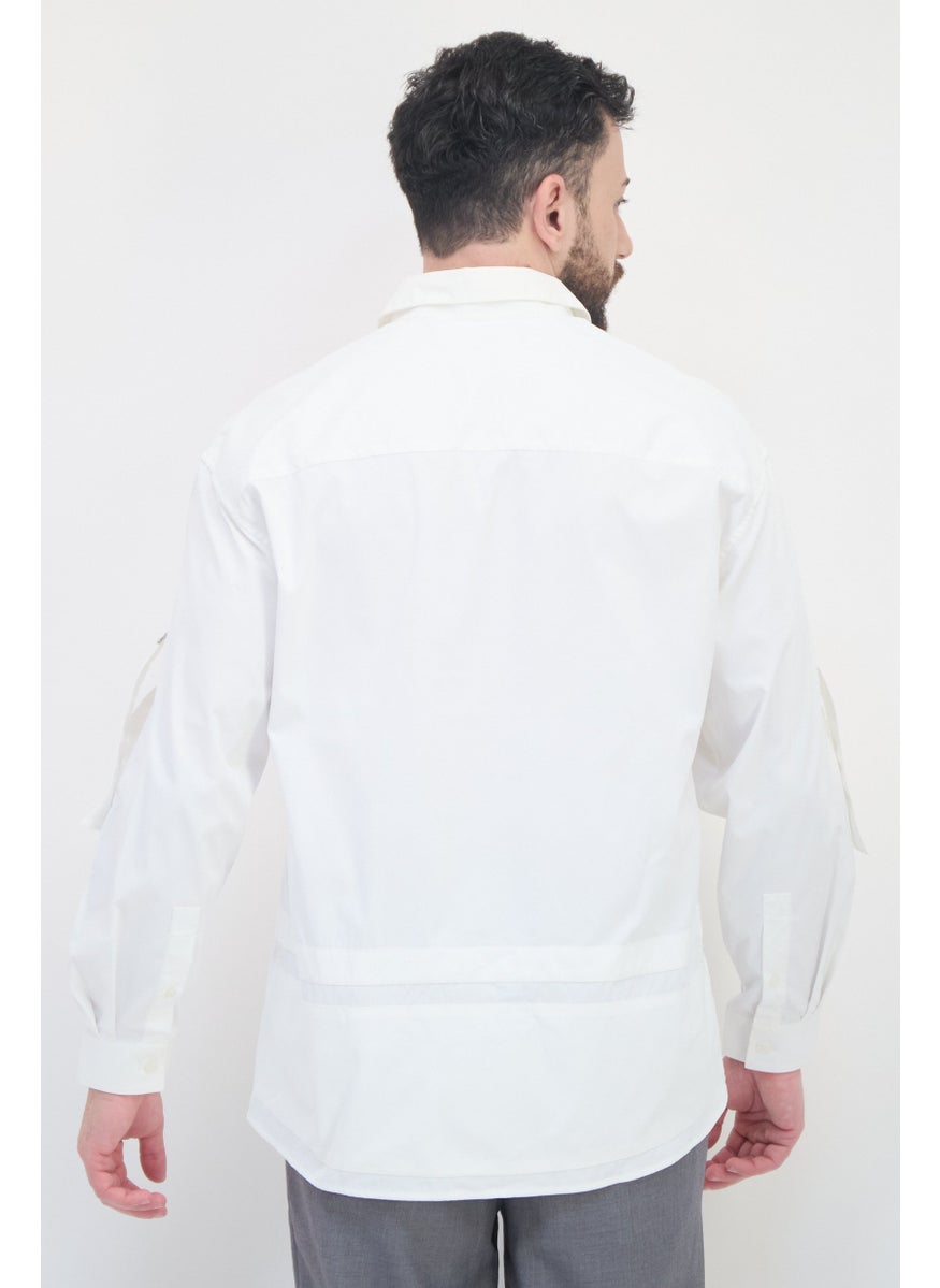 Selected Homme Men Regular Fit Solid Long Sleeves Casual Shirt, Dirty White  - Image 3