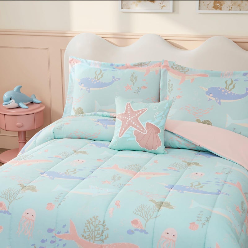 Kaleido Space Glow in The Dark Kids Comforter Set Full Size for Girls, Ocean Animals Bedding Set 1 Comforter, 1 Decor Pillow, 2 Pillow Shams - Image 4