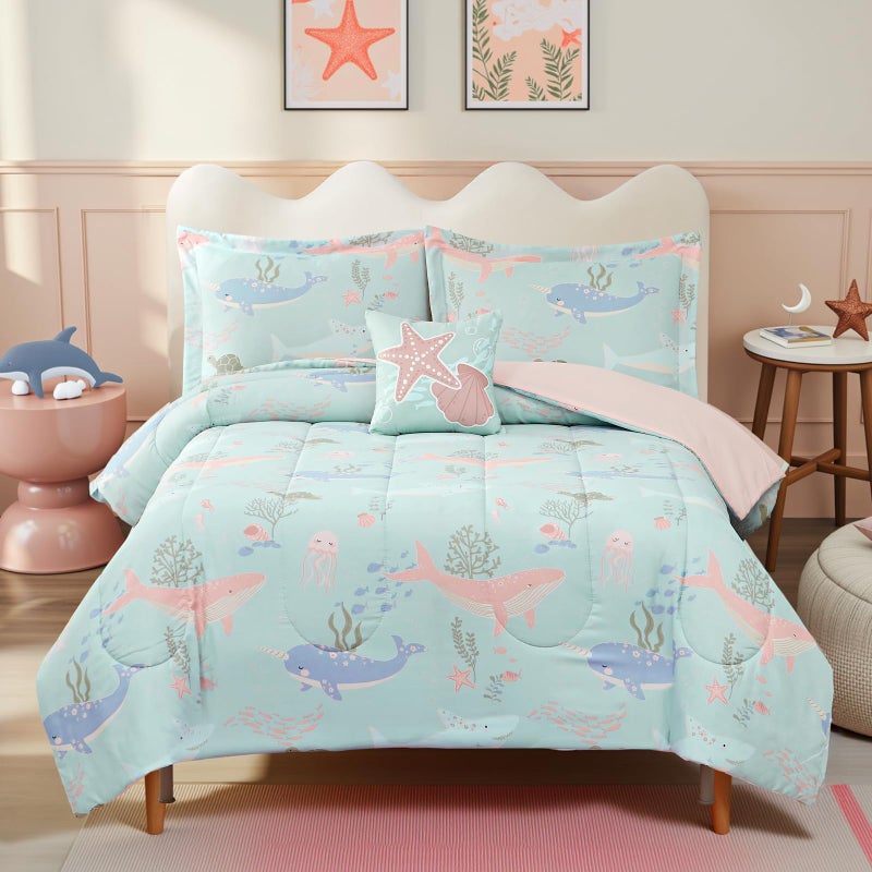 Kaleido Space Glow in The Dark Kids Comforter Set Full Size for Girls, Ocean Animals Bedding Set 1 Comforter, 1 Decor Pillow, 2 Pillow Shams - Image 5