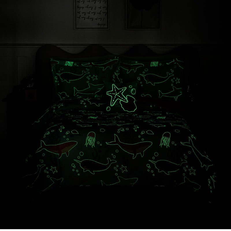 Kaleido Space Glow in The Dark Kids Comforter Set Full Size for Girls, Ocean Animals Bedding Set 1 Comforter, 1 Decor Pillow, 2 Pillow Shams - Image 3