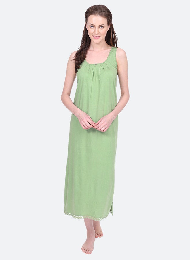 Red Rose RedRose Cotton Green Longline Slip Dress with Side Slits - Image 1