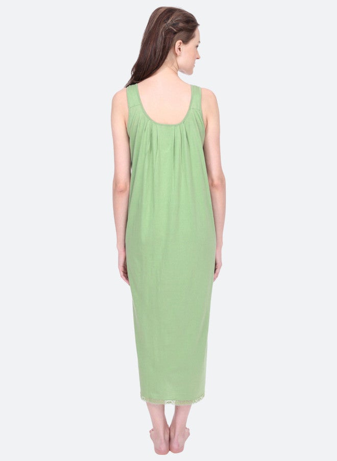 Red Rose RedRose Cotton Green Longline Slip Dress with Side Slits - Image 5